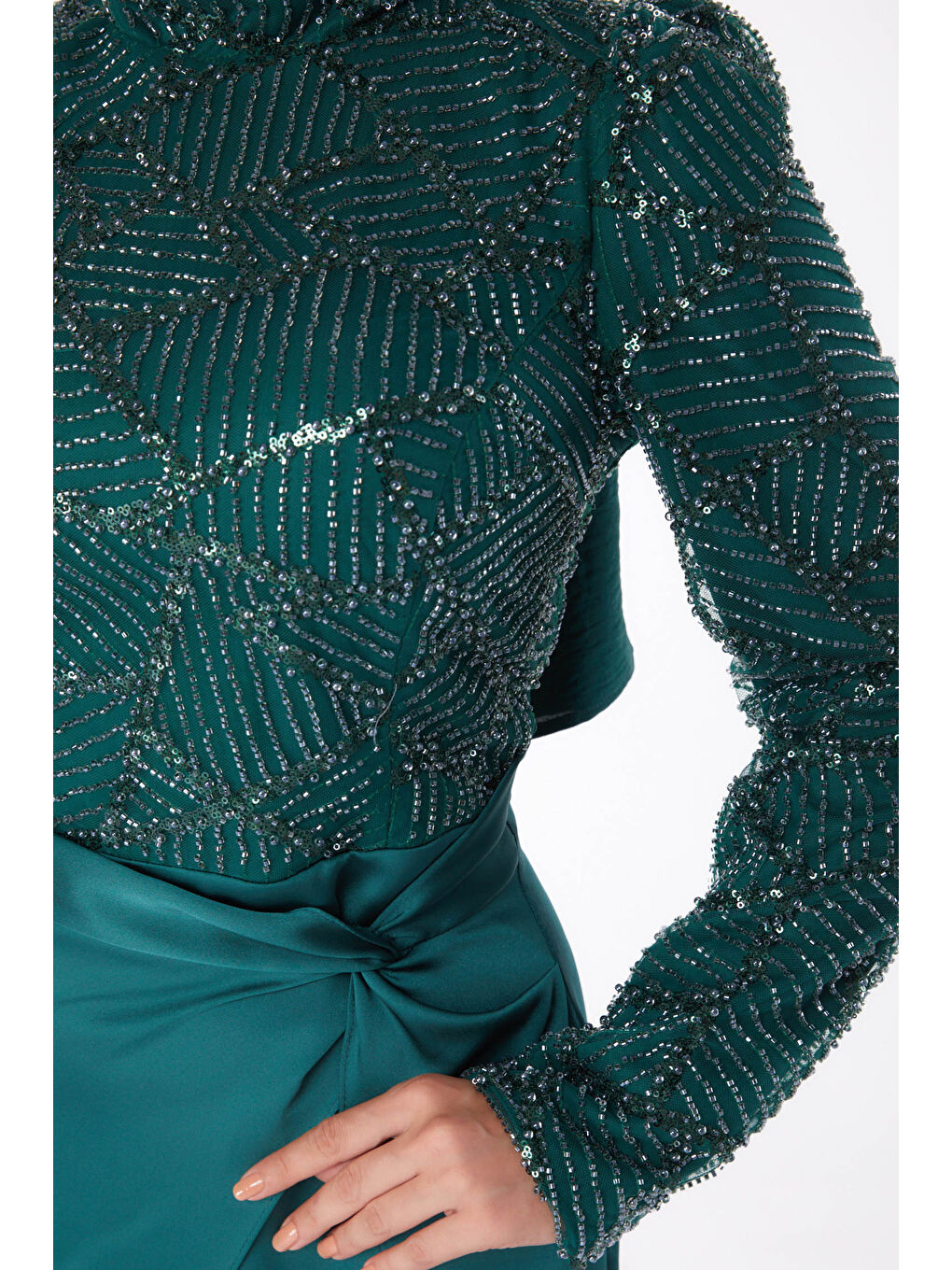 Yeşil Taşlı Abiye Elbise Zümrüt - 26196-5