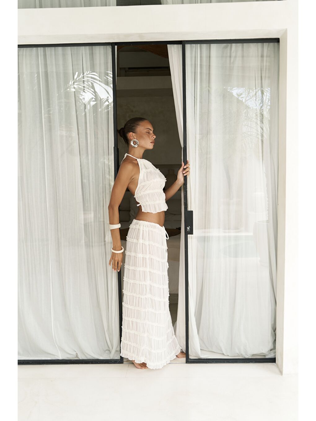 Sofi Transparan Ekru Crop Etek Takım-1