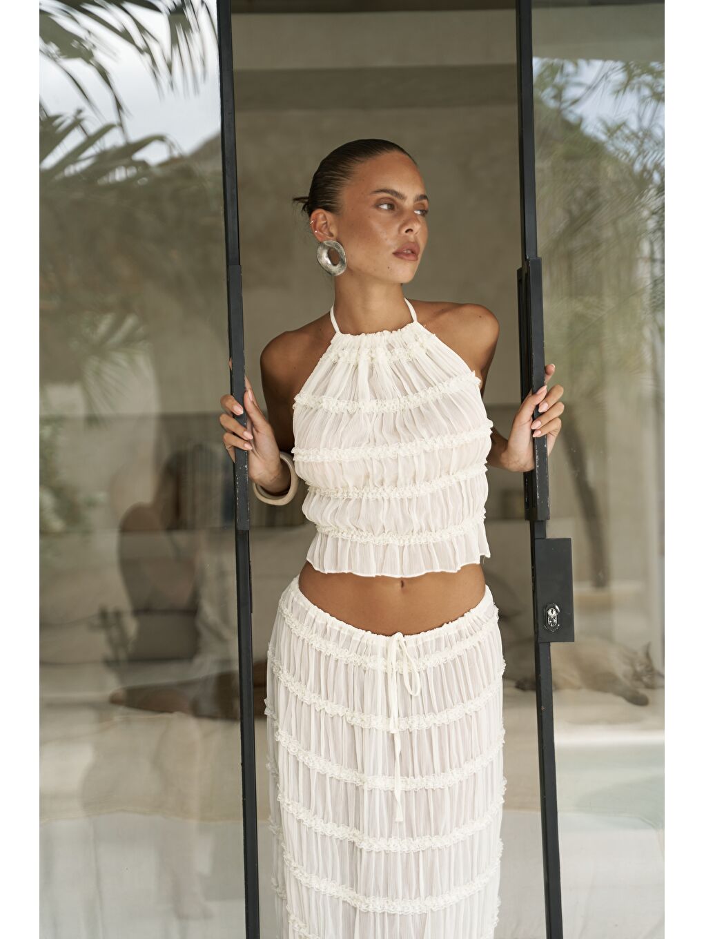 Sofi Transparan Ekru Crop Etek Takım-2