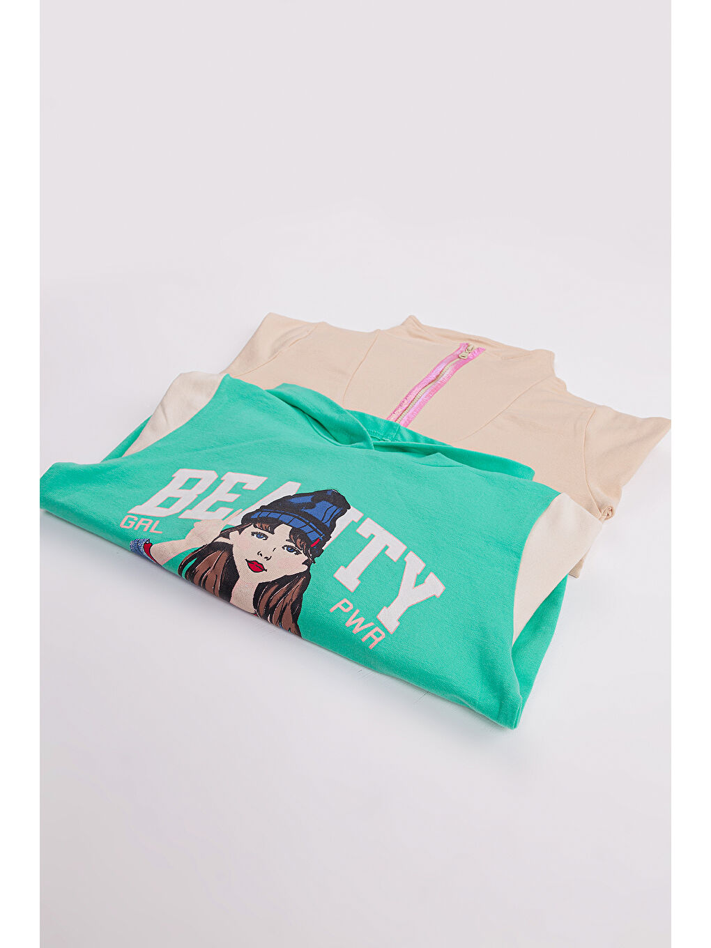 Yeşil Kız Çocuk 2'li Paket Basic Sweatshirt-1