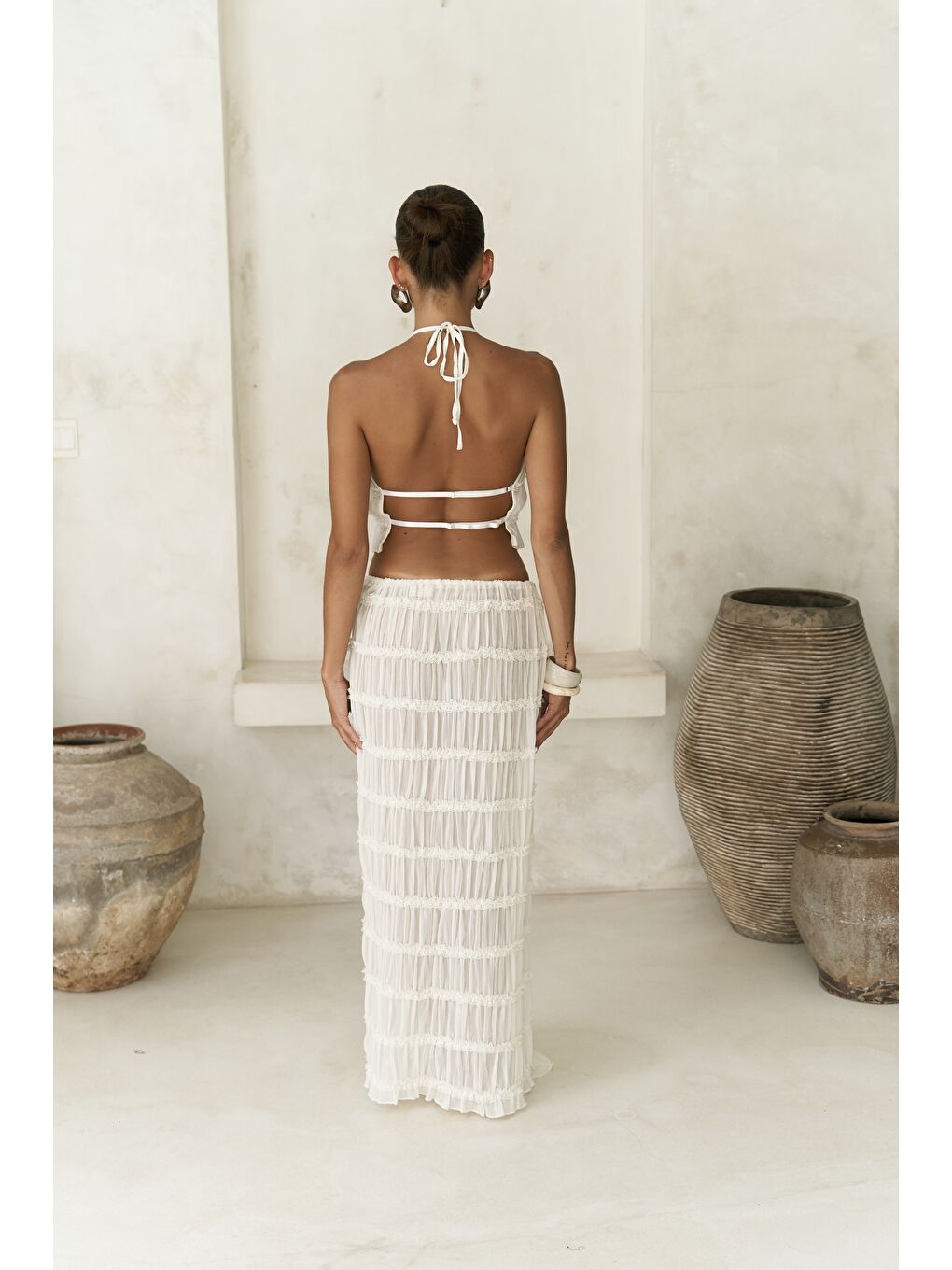 Sofi Transparan Ekru Crop Etek Takım-4