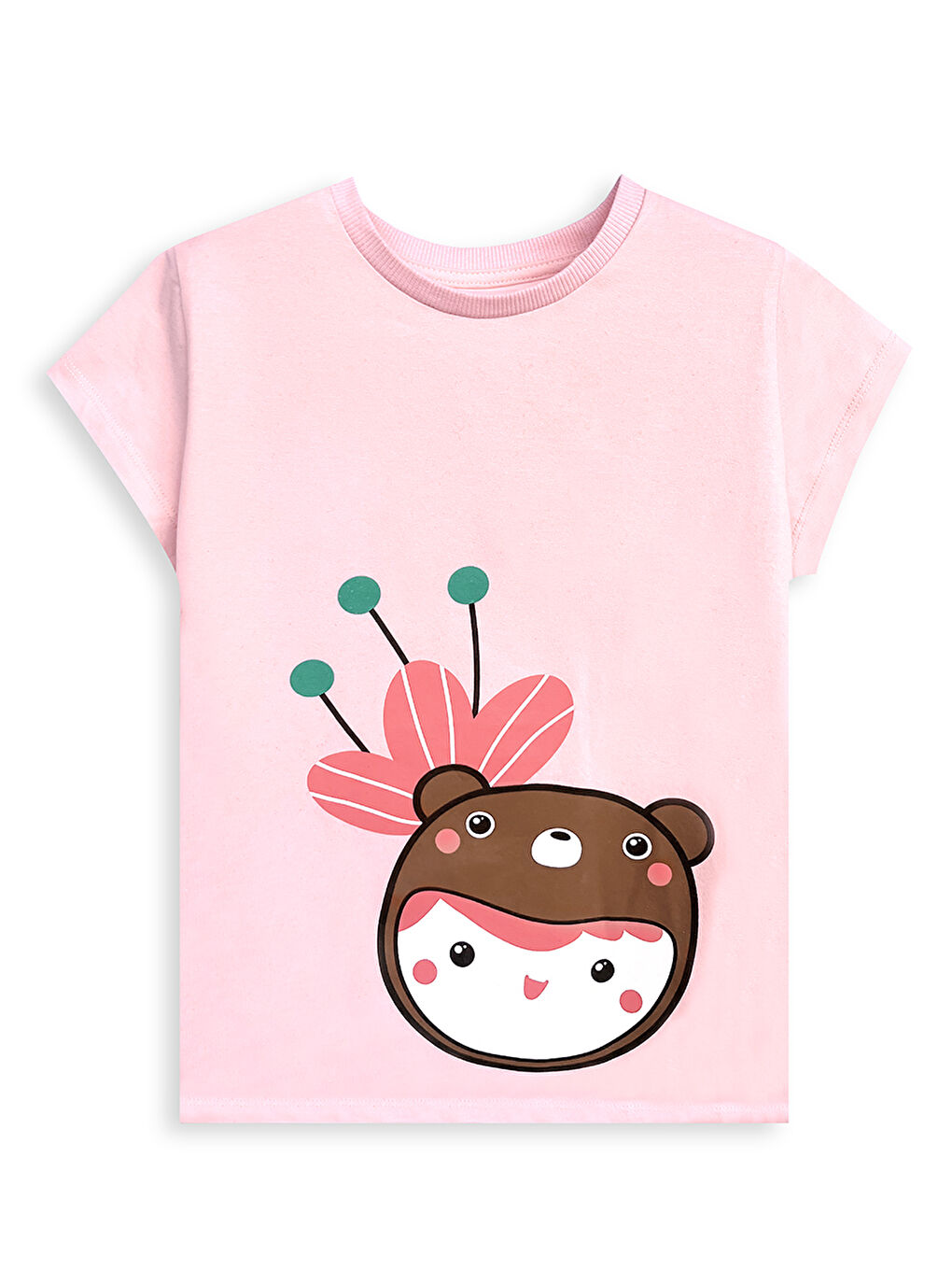 Pembe Ayı Şapkalı Kız Çocuk T-shirt Tayt Takım-5