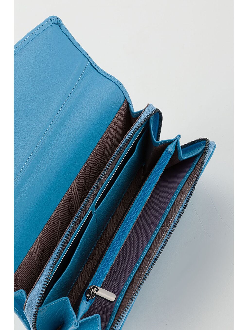 Mavi Kutulu Hakiki Deri Mürdüm Büyük Boy Kadın El Portföyü Kartlık Cüzdan-1