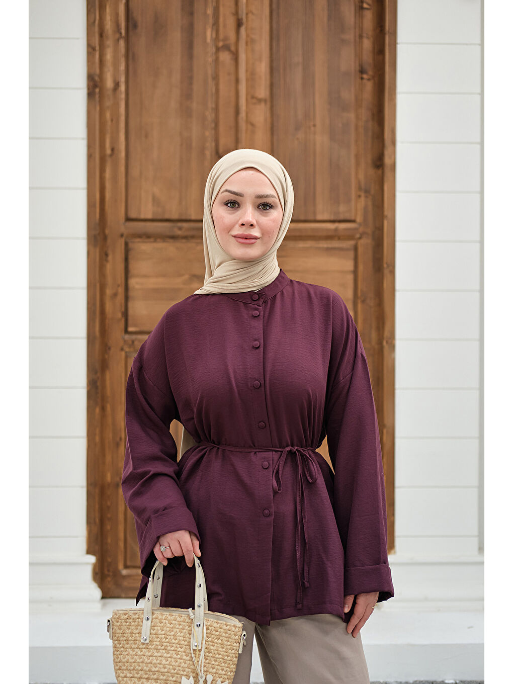 Kadın Duble Kol Yırtmaçlı Gömlek Mürdüm
