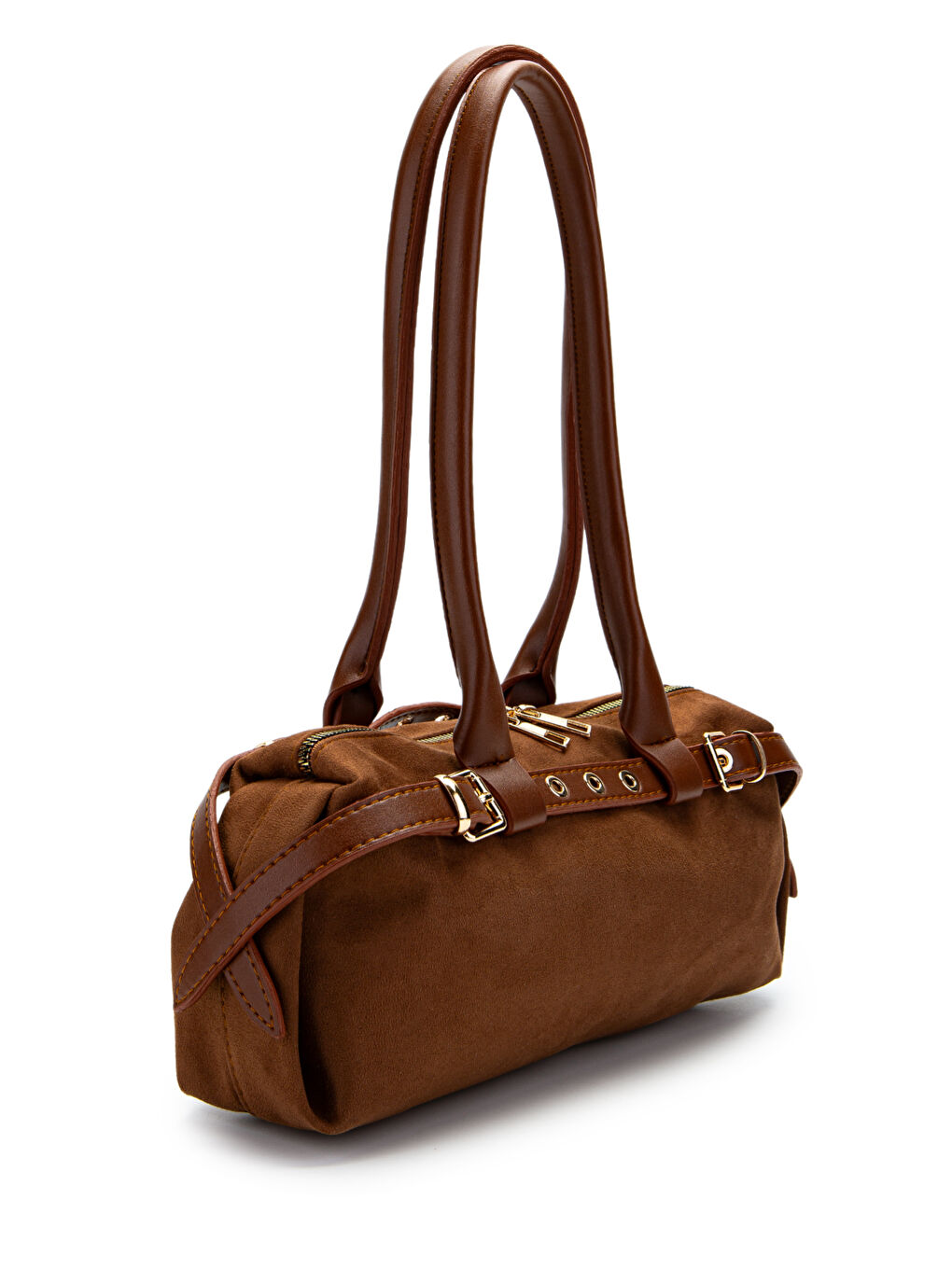 Kahverengi Kemer Detaylı Süet Kadın Omuz Çanta Anfora Taba-1