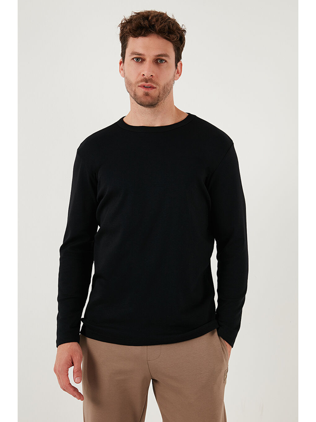 Siyah Pamuklu Slim Fit Bisiklet Yaka Basic Sweat 59050741