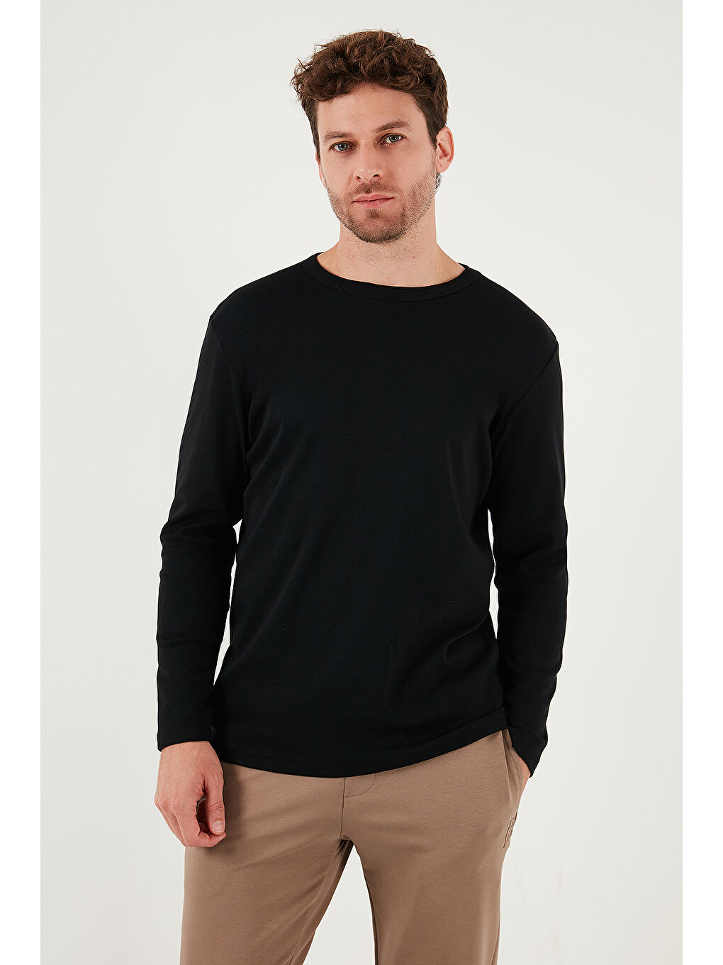 Siyah Pamuklu Slim Fit Bisiklet Yaka Basic Sweat 59050741-2