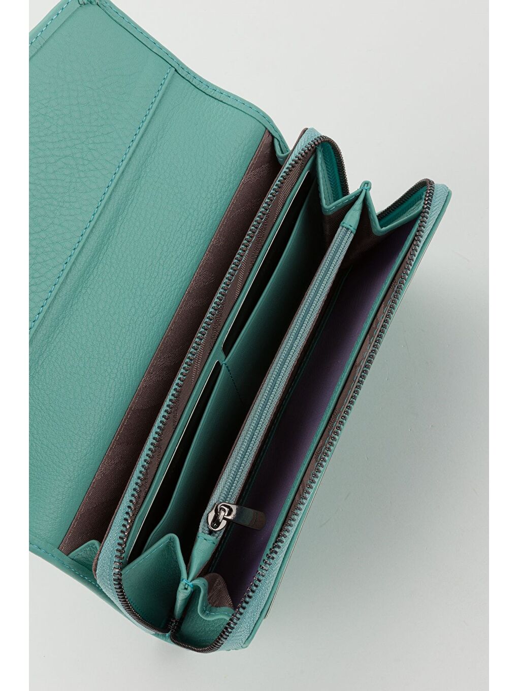 Turkuaz Kutulu Hakiki Deri Mürdüm Büyük Boy Kadın El Portföyü Kartlık Cüzdan-1