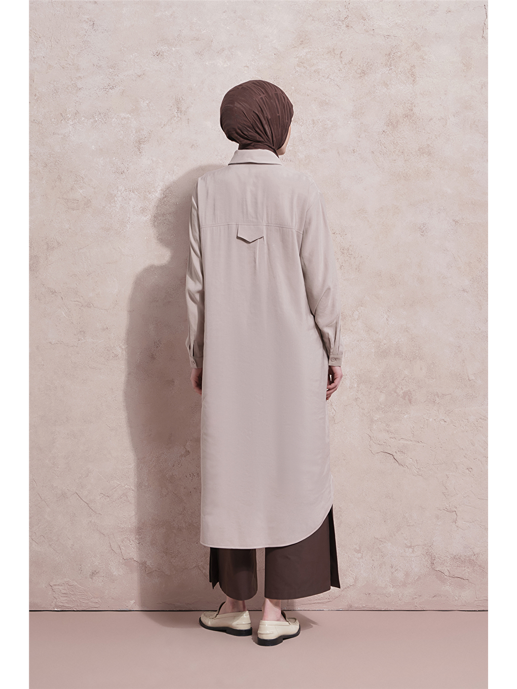 İşlemeli Tunik Elbise Bej-5