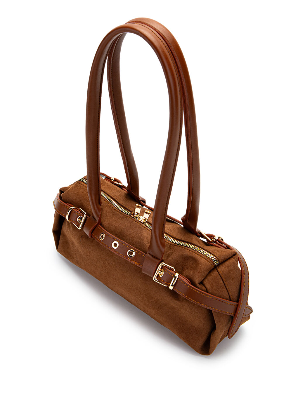 Kahverengi Kemer Detaylı Süet Kadın Omuz Çanta Anfora Taba-2