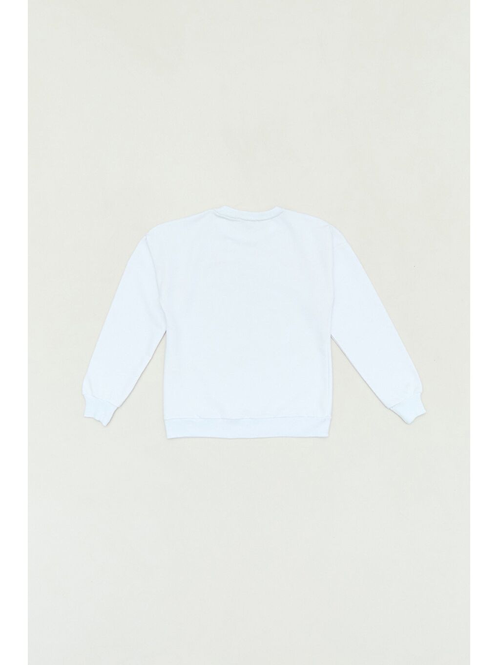 Beyaz Baskılı Bisiklet Yaka Kız Çocuk Sweatshirt-1