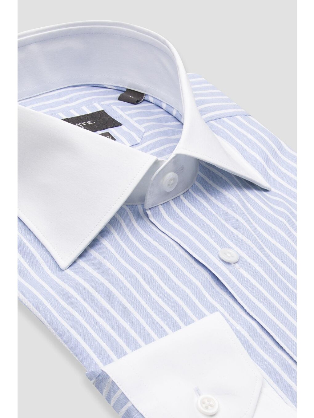 Sartoria Poplin Stretch Pamuk Karışımlı Slim Fit Açık Mavi İtalyan Yaka Erkek Çizgili Gömlek-1