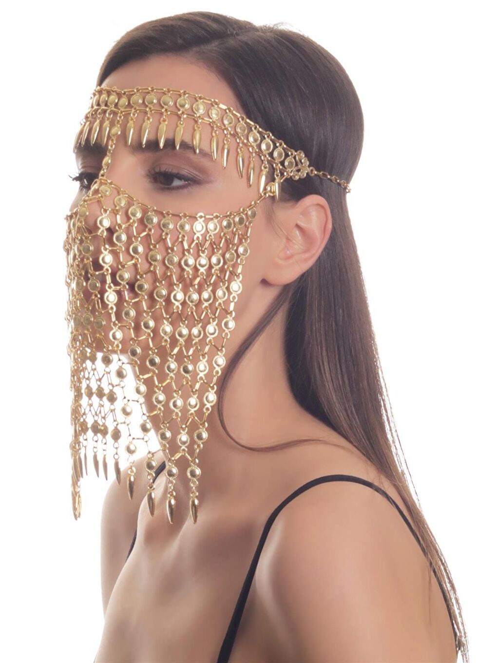 Sarı Kadın Altın Renk Lak Kaplama Ayarlanabilir El Yapımı Peçe-1