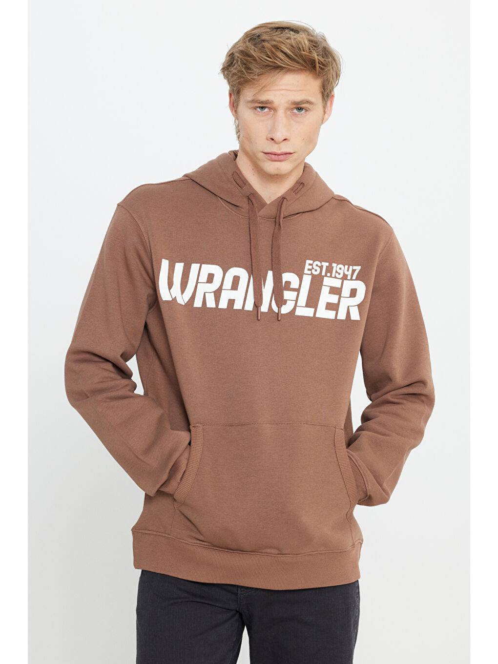 Regular Fit Normal Kesim Kapüşonlu İçi Polarlı Kahverengi Sweatshirt