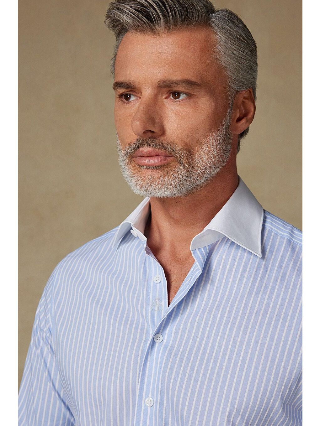 Sartoria Poplin Stretch Pamuk Karışımlı Slim Fit Açık Mavi İtalyan Yaka Erkek Çizgili Gömlek-3