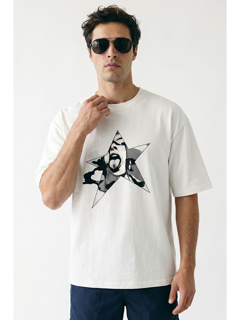Erkek Oversize Chaos Beyaz Premium Tişört-4