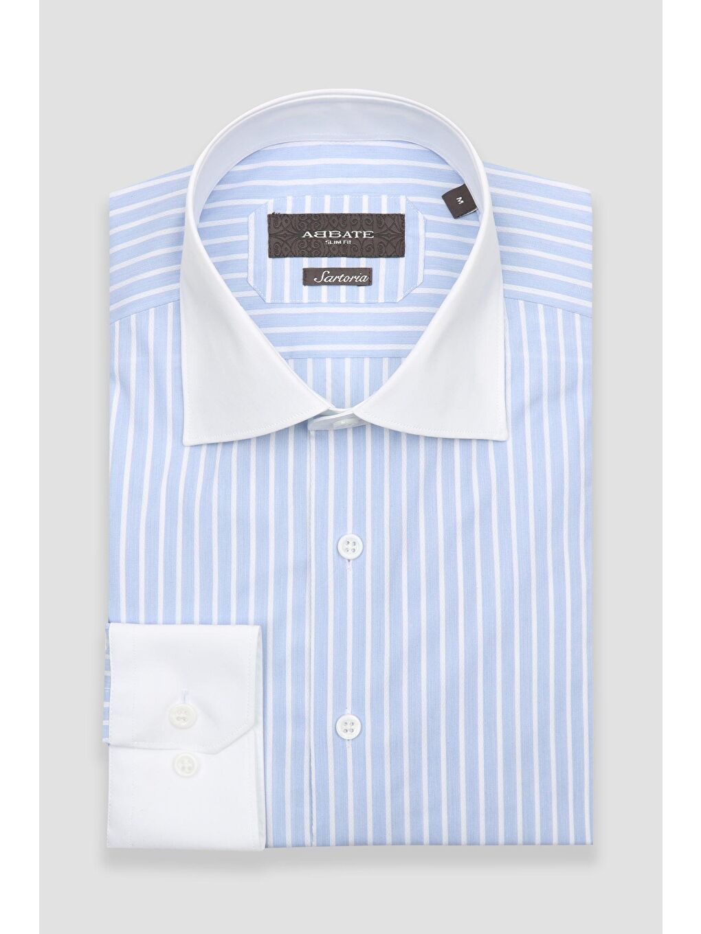 Sartoria Poplin Stretch Pamuk Karışımlı Slim Fit Açık Mavi İtalyan Yaka Erkek Çizgili Gömlek-4