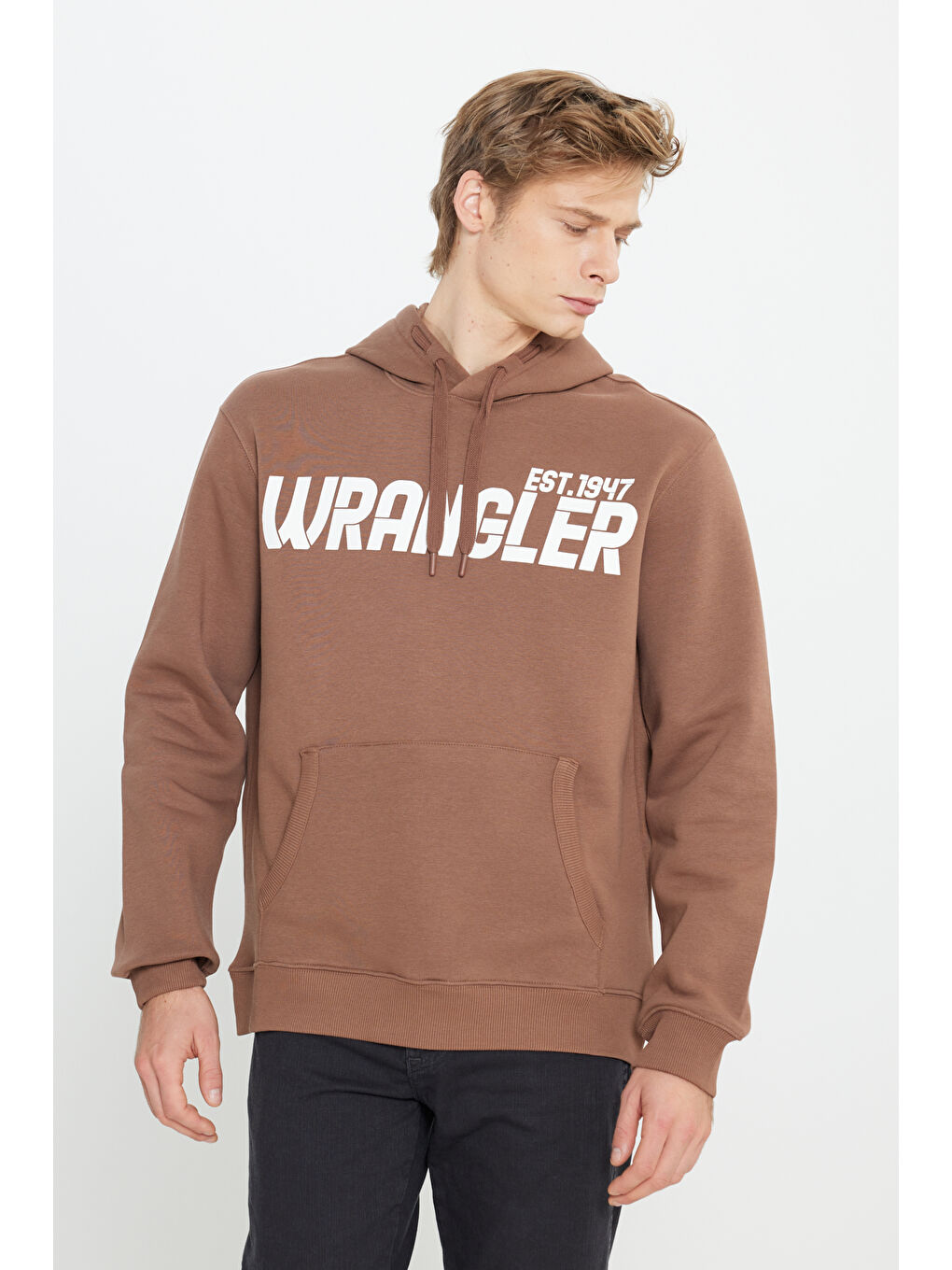 Regular Fit Normal Kesim Kapüşonlu İçi Polarlı Kahverengi Sweatshirt-1