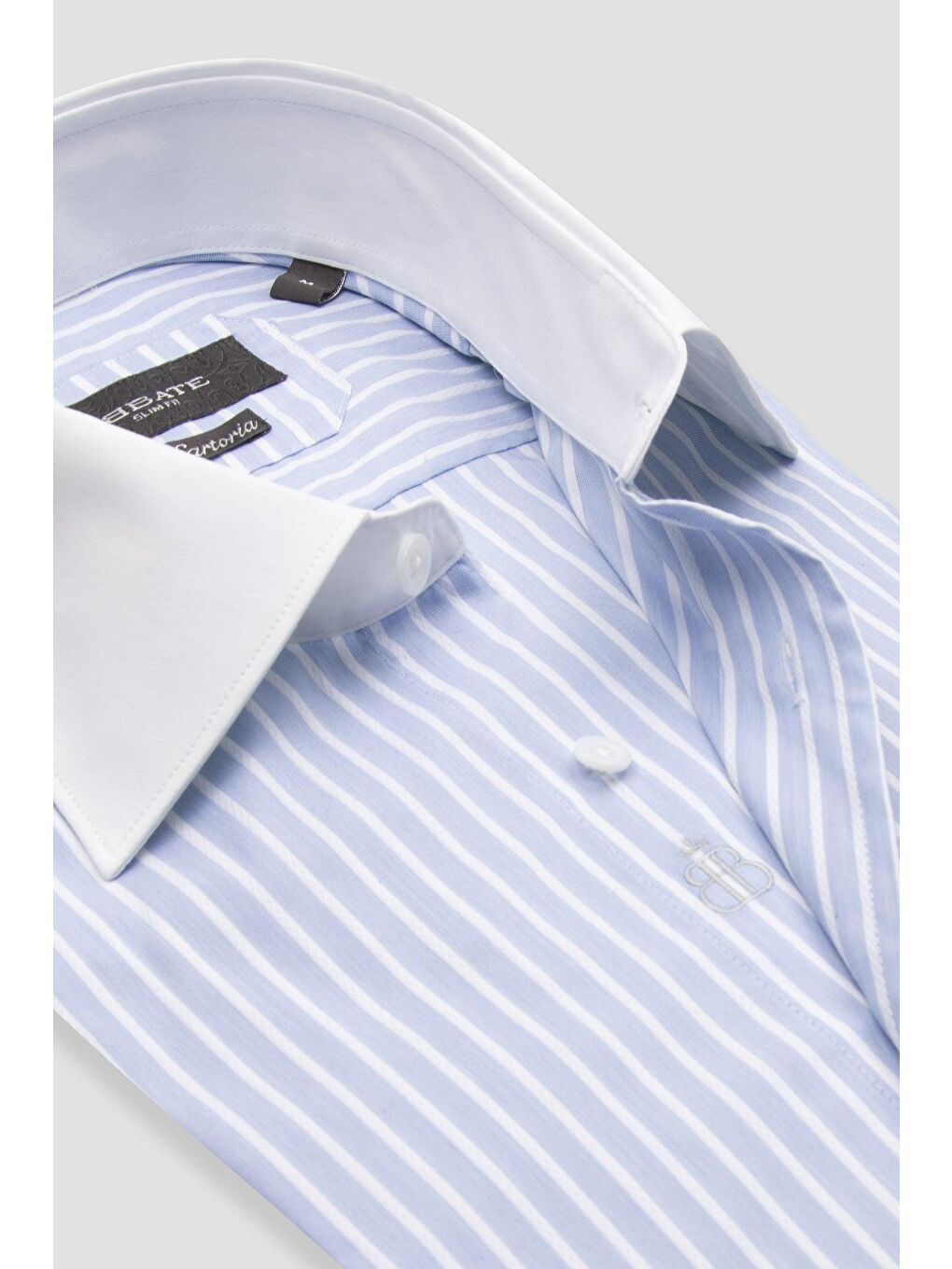 Sartoria Poplin Stretch Pamuk Karışımlı Slim Fit Açık Mavi İtalyan Yaka Erkek Çizgili Gömlek-5