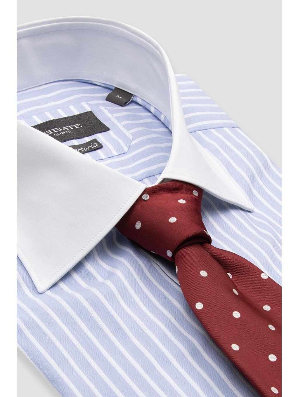 Sartoria Poplin Stretch Pamuk Karışımlı Slim Fit Açık Mavi İtalyan Yaka Erkek Çizgili Gömlek-6