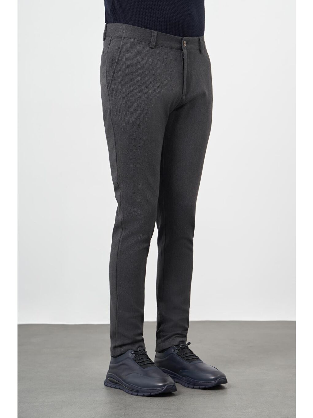 Koyu Antrasit Pamuklu Yandan Cepli Casual Slim Fit Chino Pantolon 1003245162