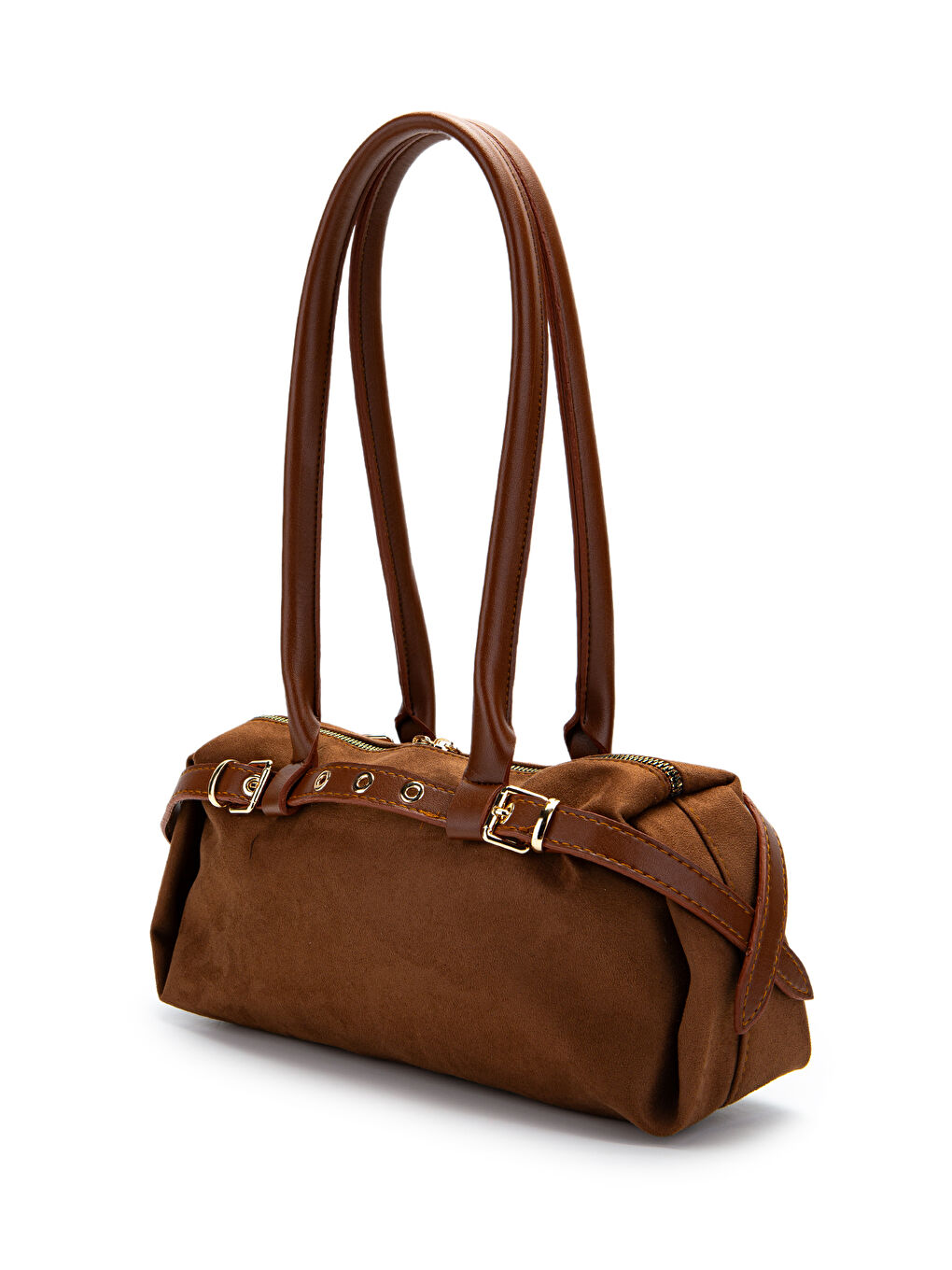 Kahverengi Kemer Detaylı Süet Kadın Omuz Çanta Anfora Taba-3