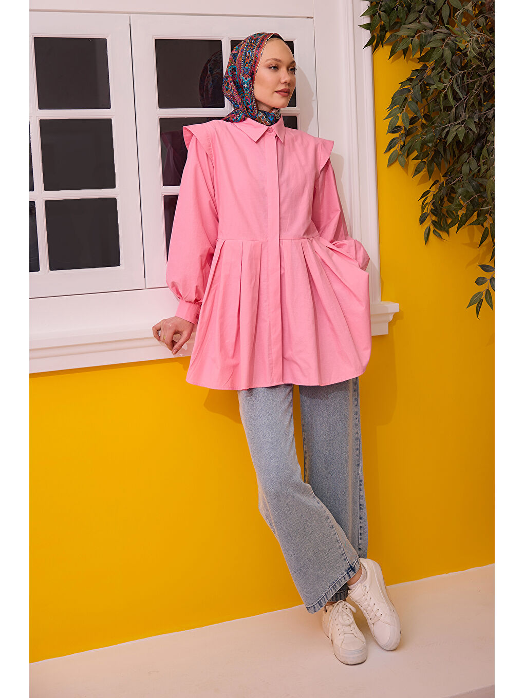Kadın Eteği Pile Detaylı Gömlek  Pembe-2