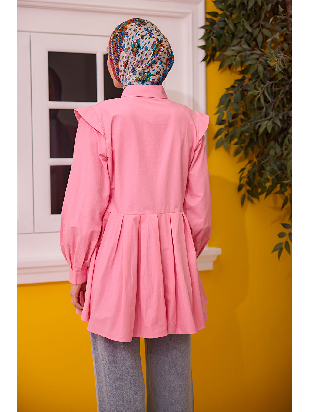 Kadın Eteği Pile Detaylı Gömlek  Pembe-3