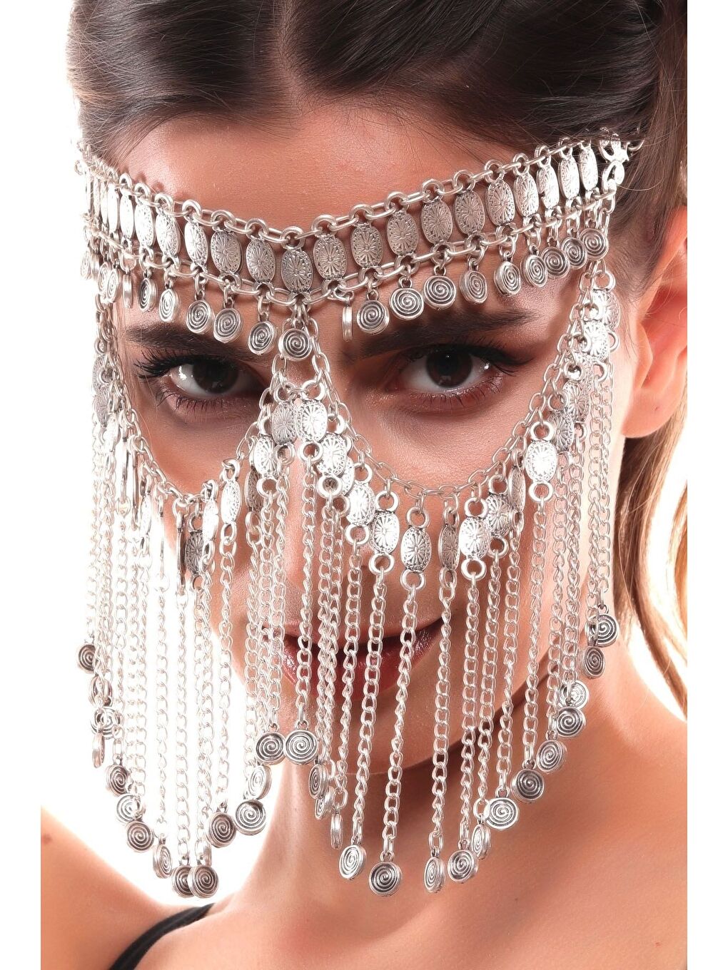 Gri Kadın Antik Gümüş Kaplama Ayarlanabilir El Yapımı Peçe