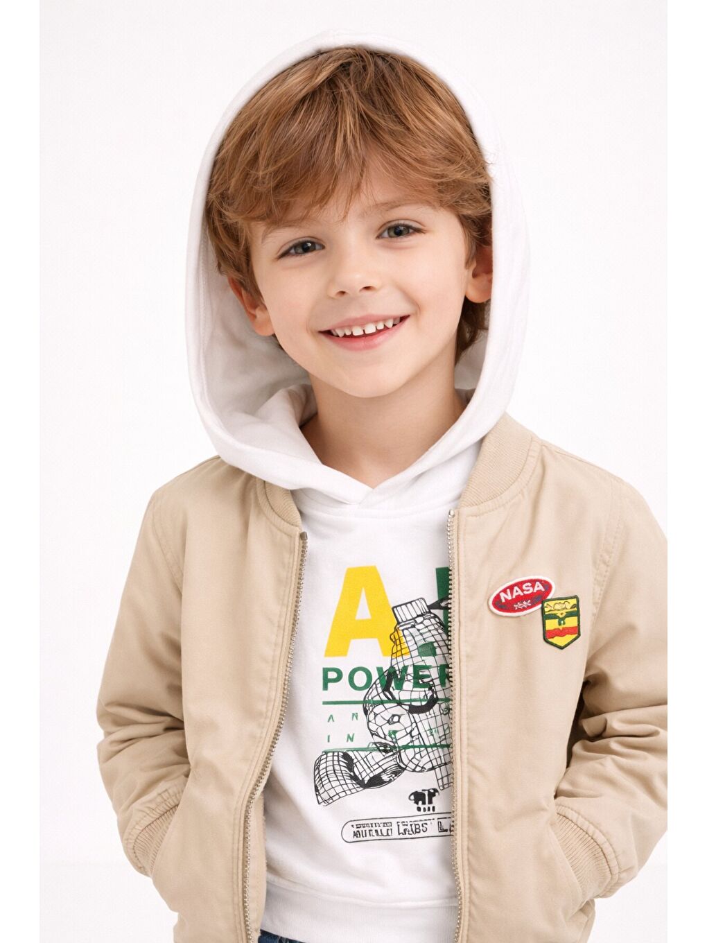 Kahverengi Nakışlı Ceketli Jean Pantolonlu Erkek Çocuk Kapüşonlu 3lü Takım 23526-3