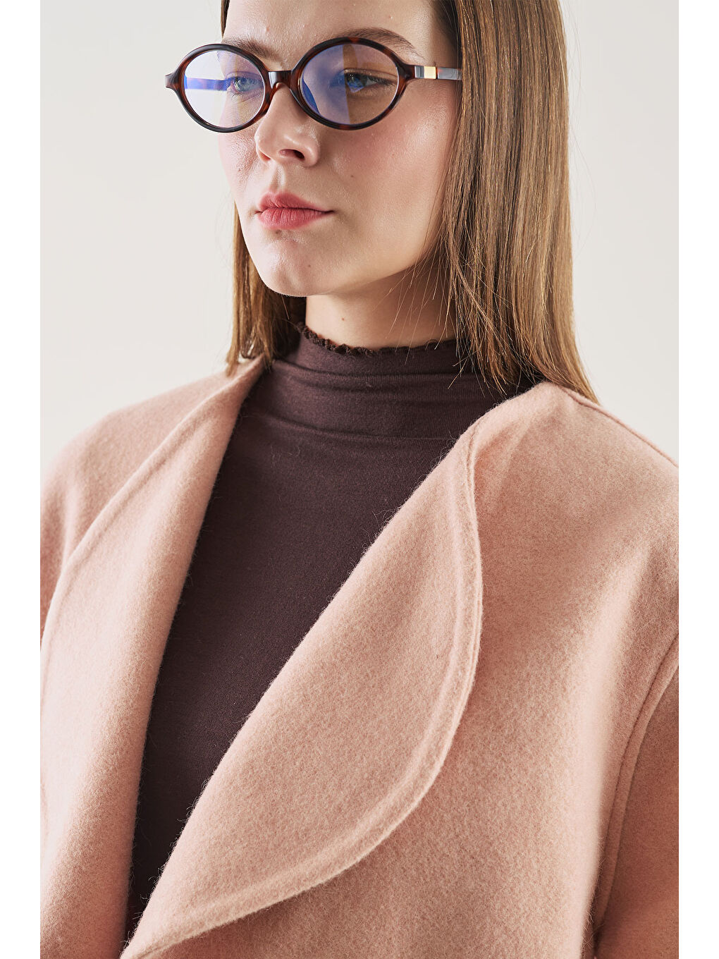 Pembe Yünlü Kısa Ceket Somon-2