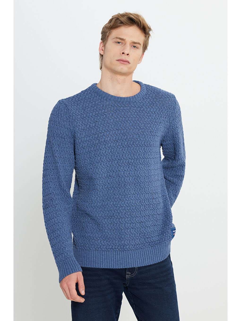 Regular Fit Normal Kesim Bisiklet Yaka Lacivert Triko-1