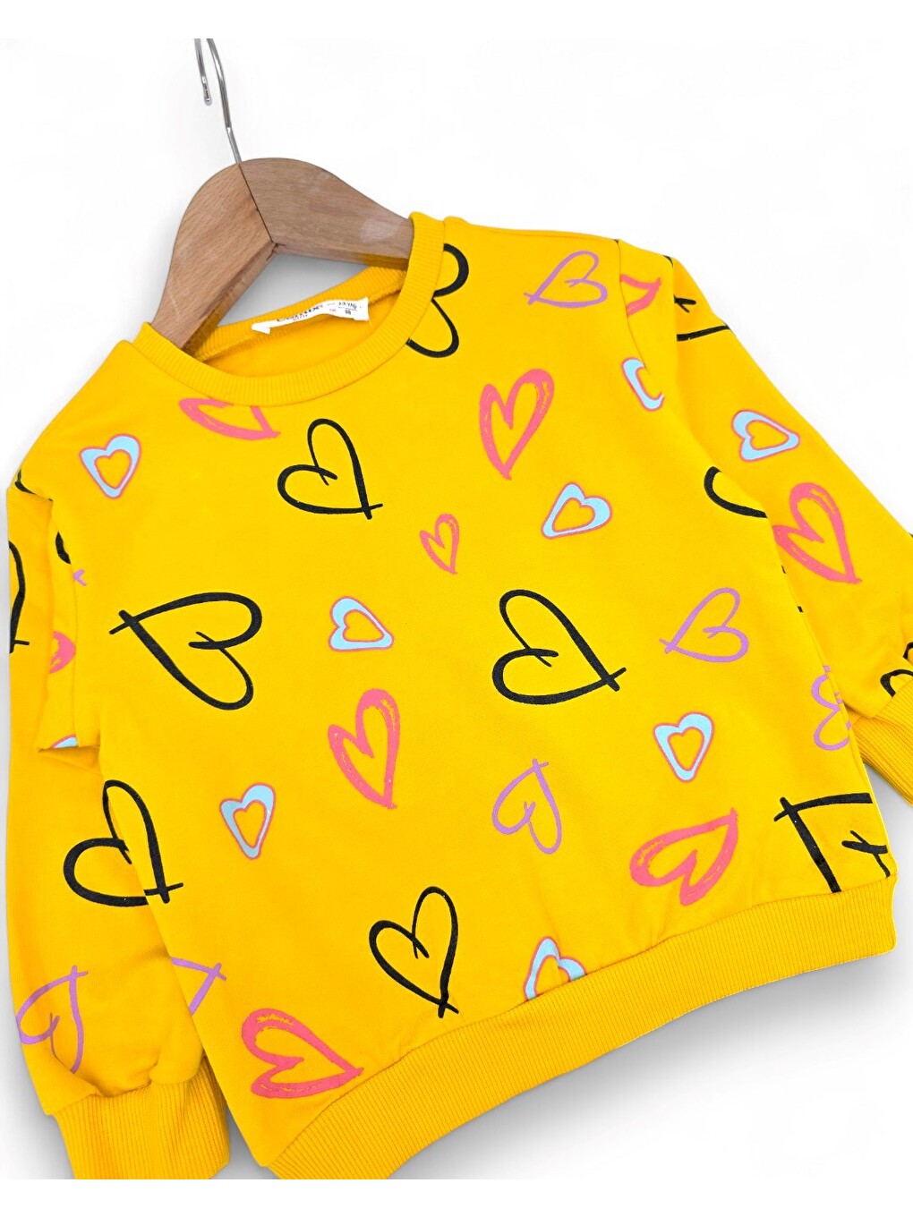 Sarı Kız Çocuk Kalp Baskılı Sweatshirtlü Ve Taytlı 2-3-4-5-6 Yaş Mevsimlik Takım-3