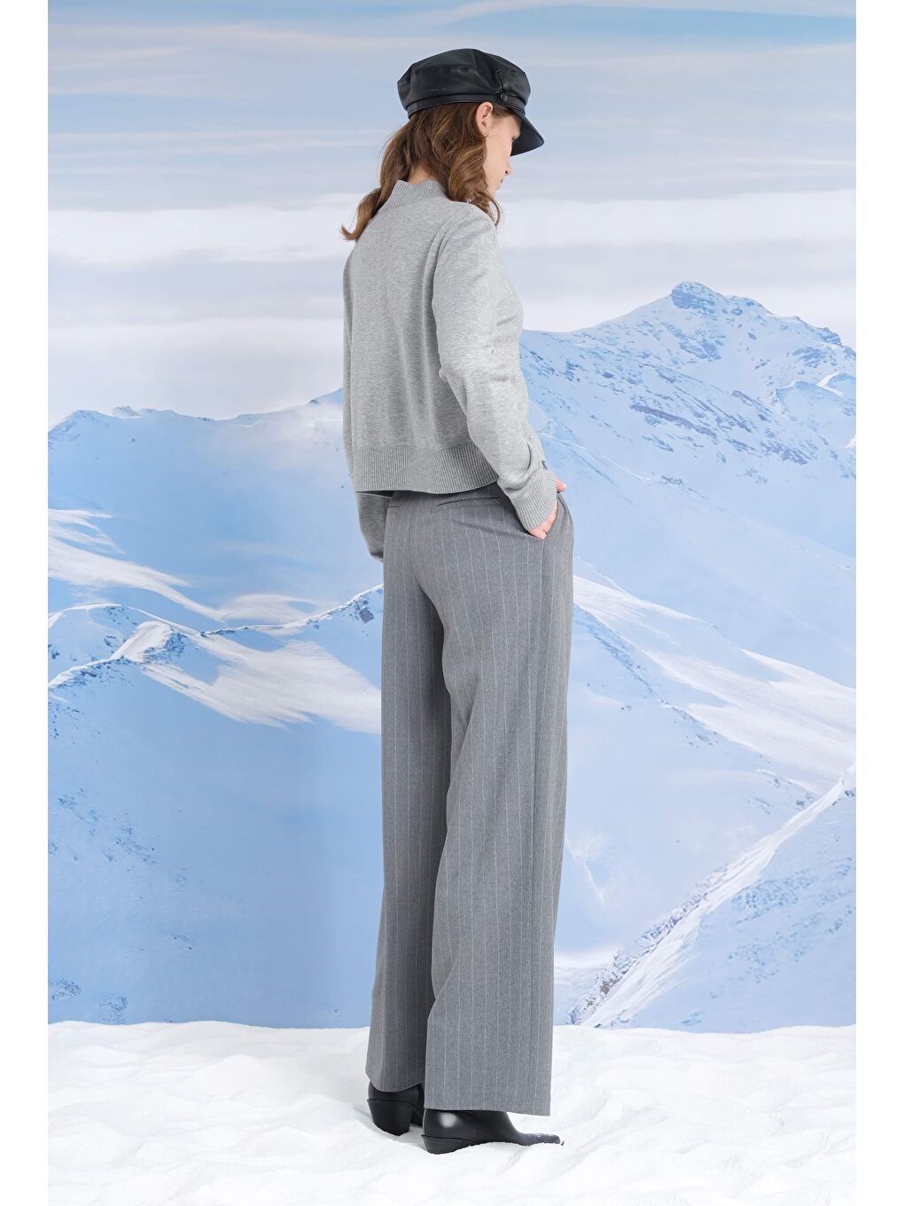 Gri Geniş Paça Çizgili Pantolon Duman-2