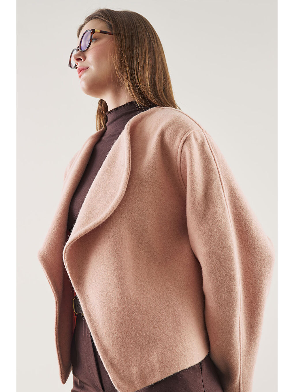 Pembe Yünlü Kısa Ceket Somon-3