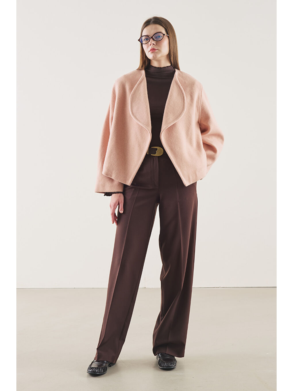 Pembe Yünlü Kısa Ceket Somon-4