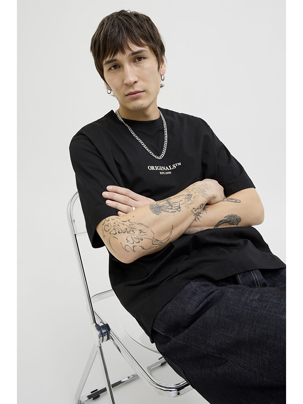 Siyah Originals Jorislington Pamuklu Oversize Fit Bisiklet Yaka %100 Pamuk Tişört 12273157-2