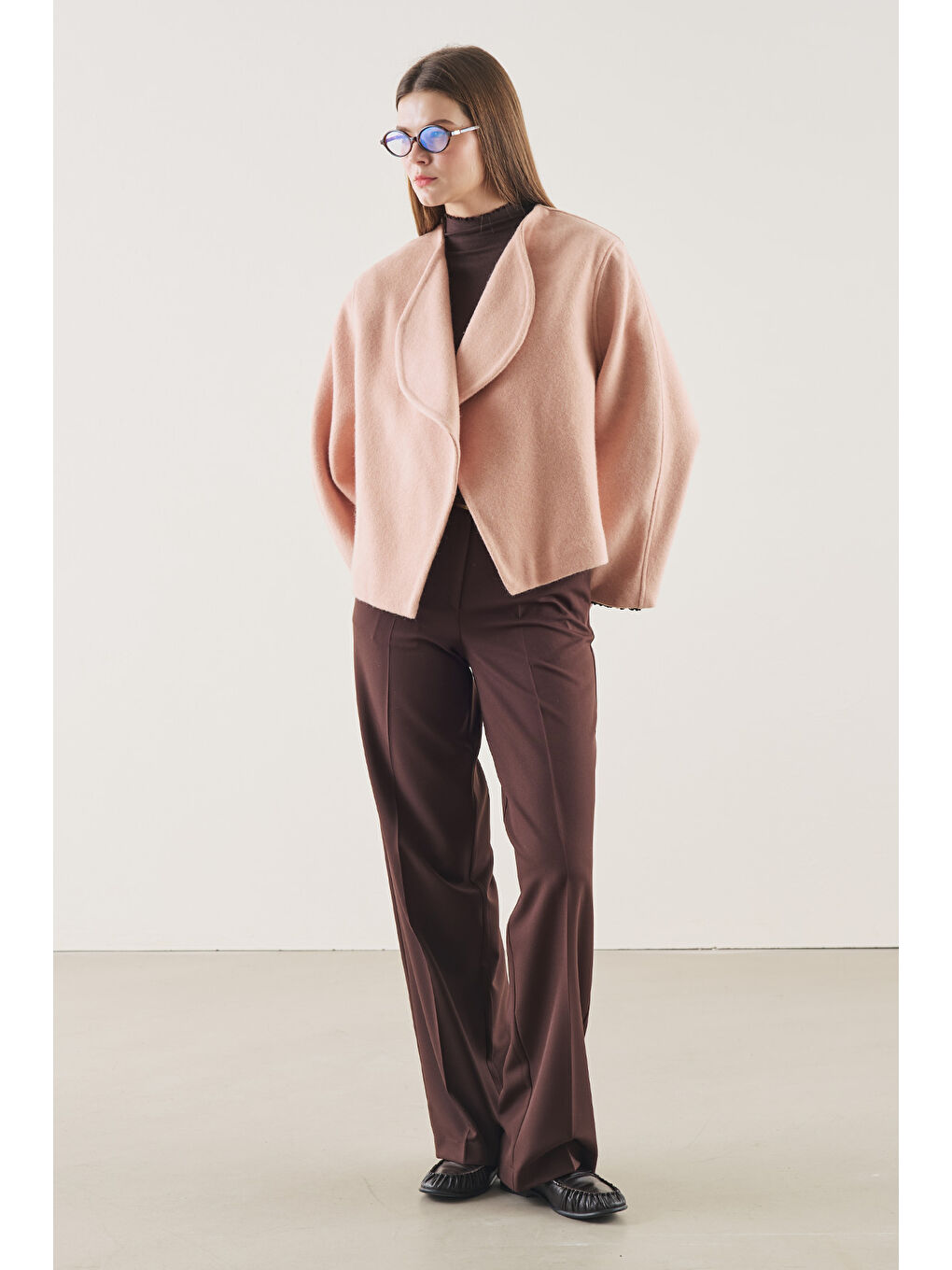 Pembe Yünlü Kısa Ceket Somon-5