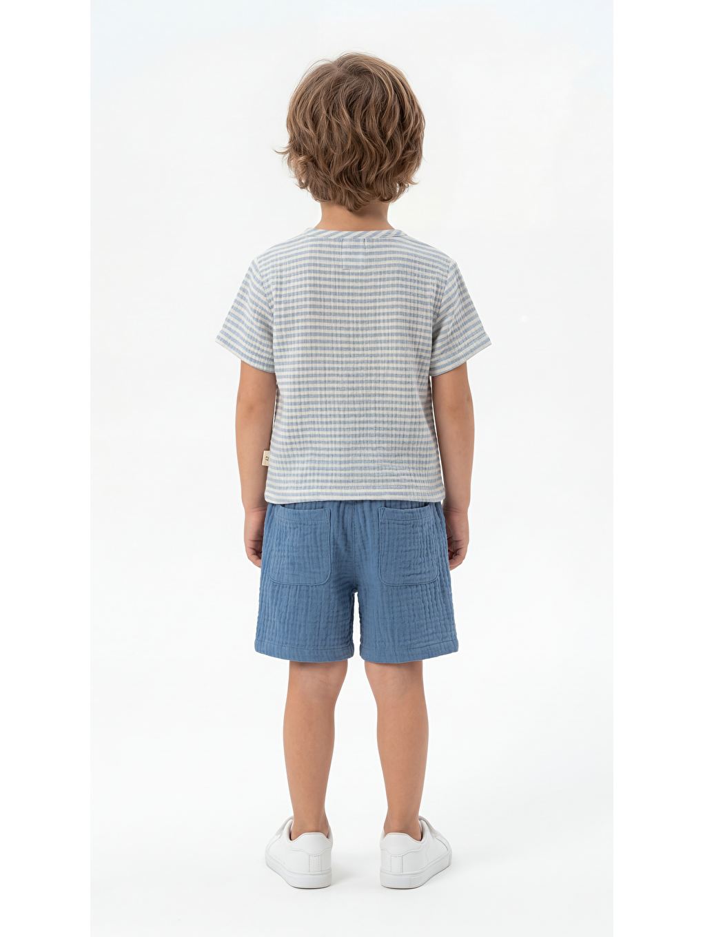 Mavi Çizgili Kısa Kollu Erkek Çocuk Gömlek-Şort Takım-3