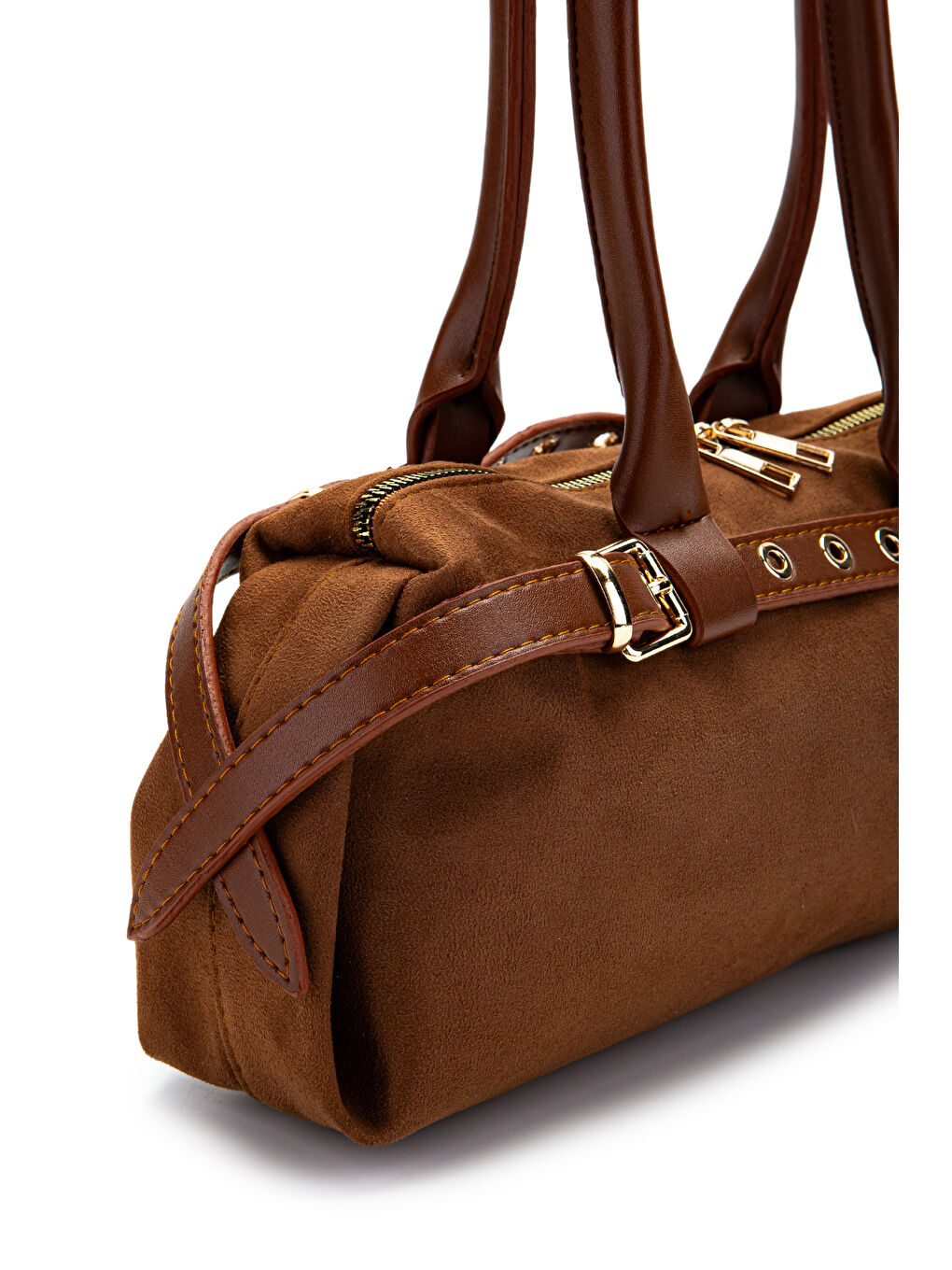 Kahverengi Kemer Detaylı Süet Kadın Omuz Çanta Anfora Taba-4