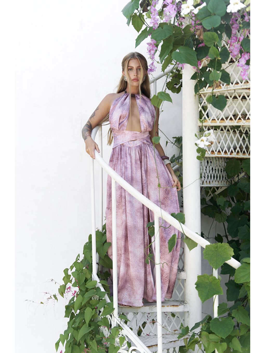 Ruadhan Boncuk Detaylı Bordo Uzun Elbise