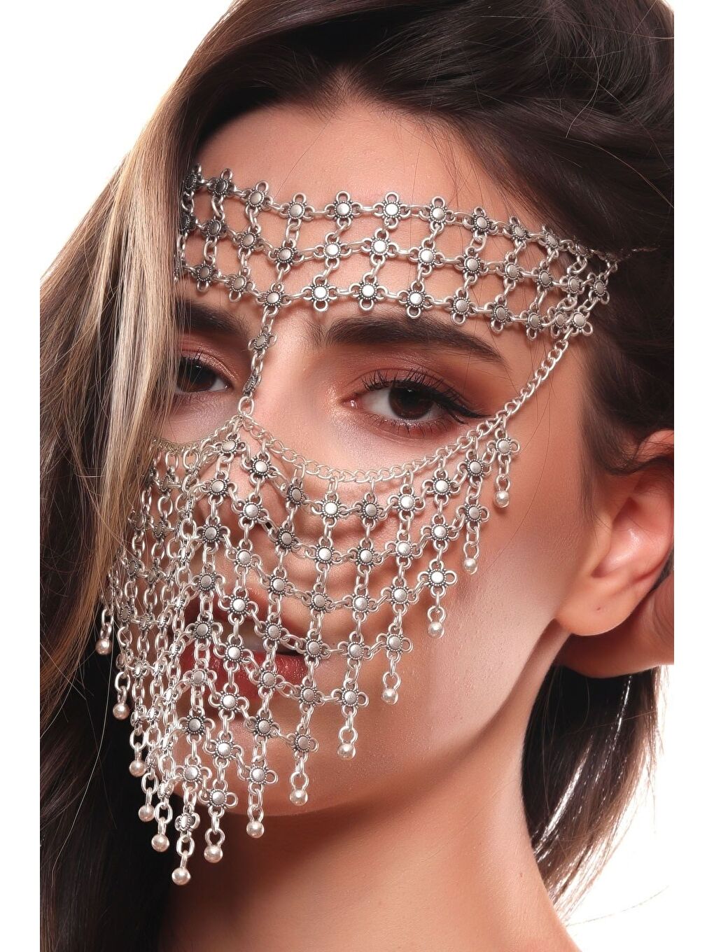 Gri Kadın Antik Gümüş Kaplama Ayarlanabilir El Yapımı Peçe-2