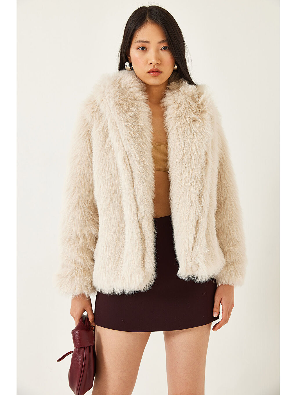 Bej Kadın Premium Suni Kürk Ceket-2