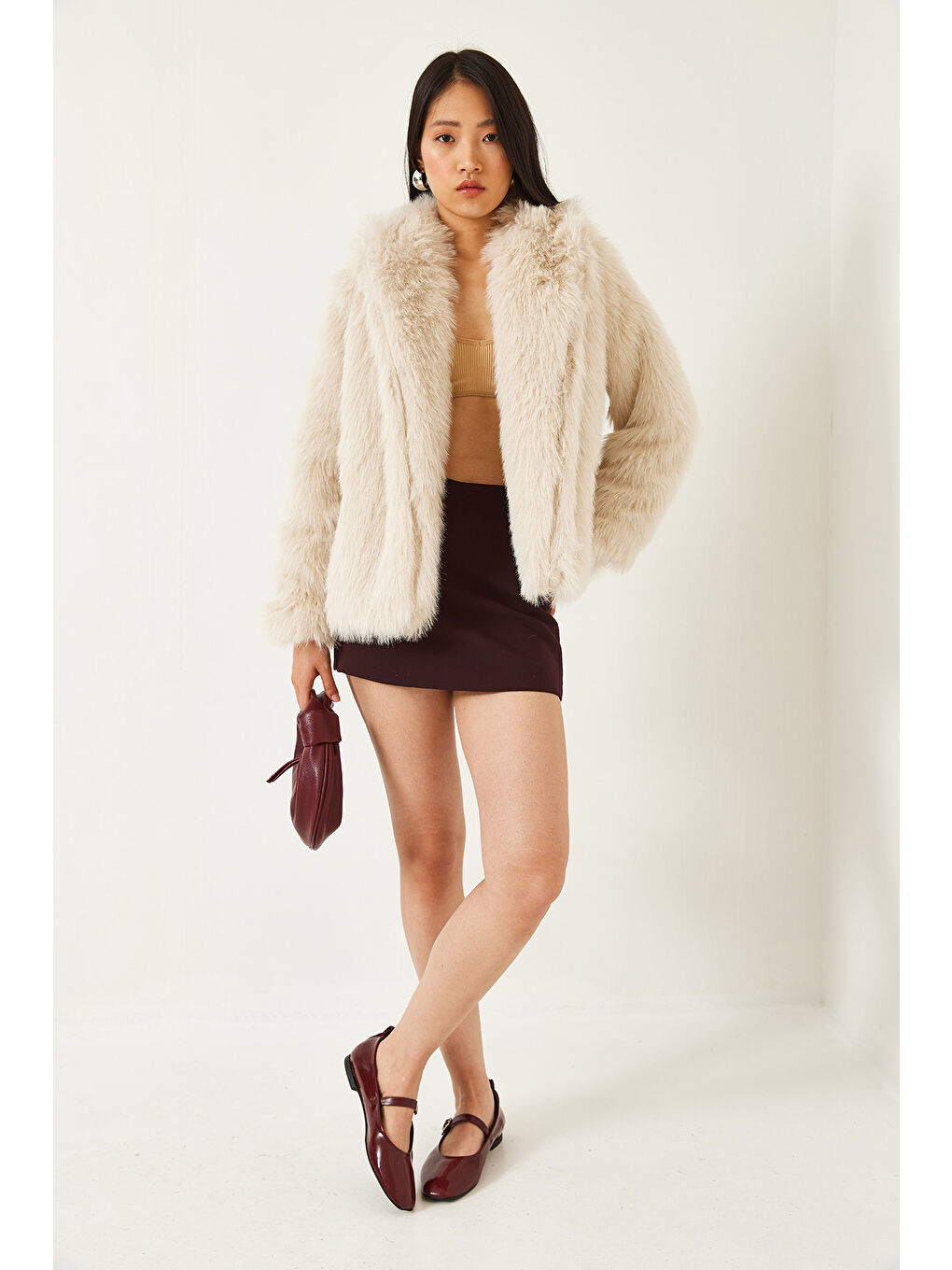 Bej Kadın Premium Suni Kürk Ceket-3