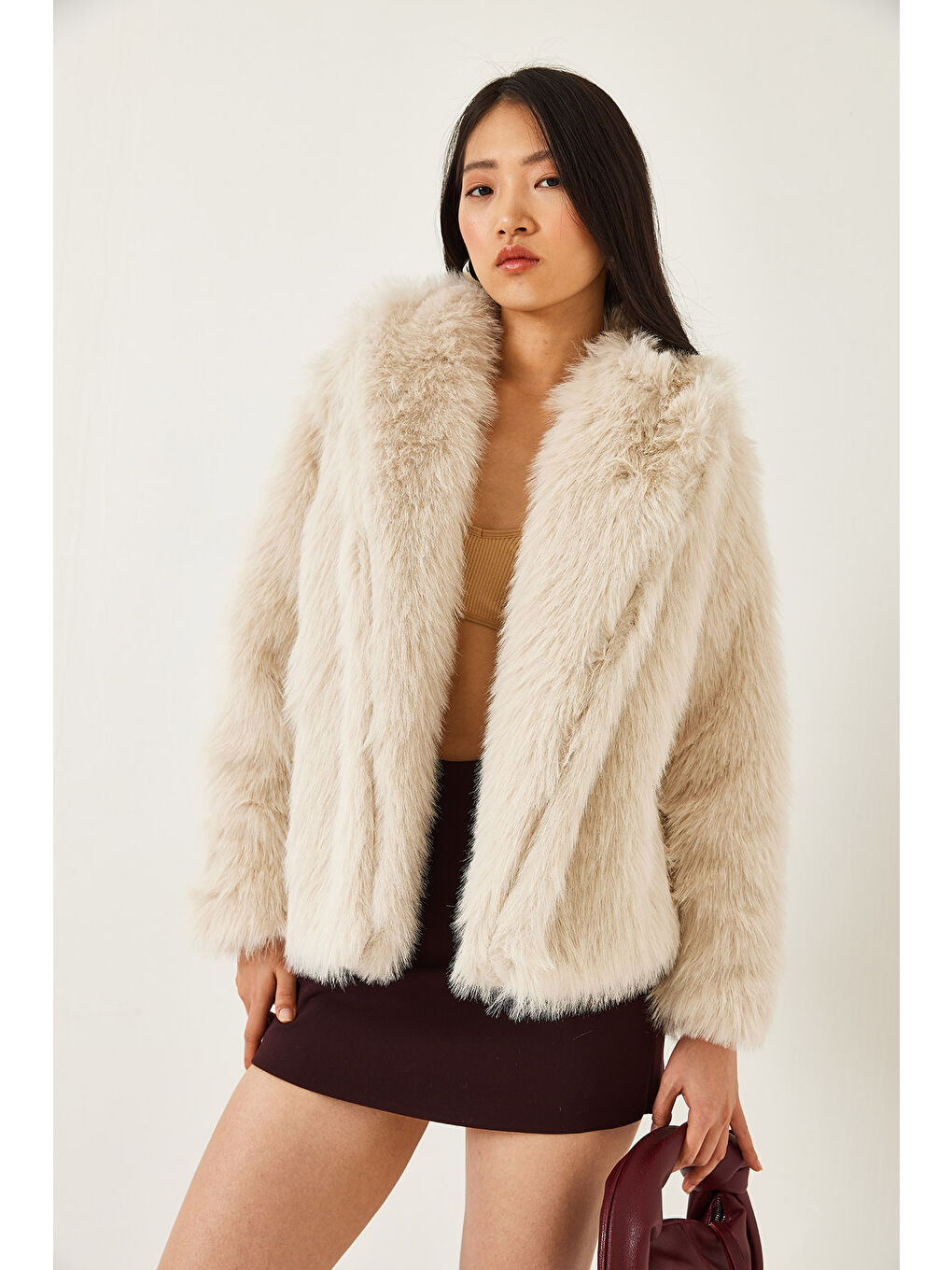 Bej Kadın Premium Suni Kürk Ceket-4