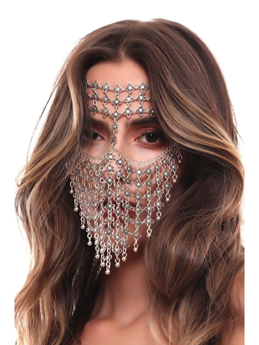 Gri Kadın Antik Gümüş Kaplama Ayarlanabilir El Yapımı Peçe-4