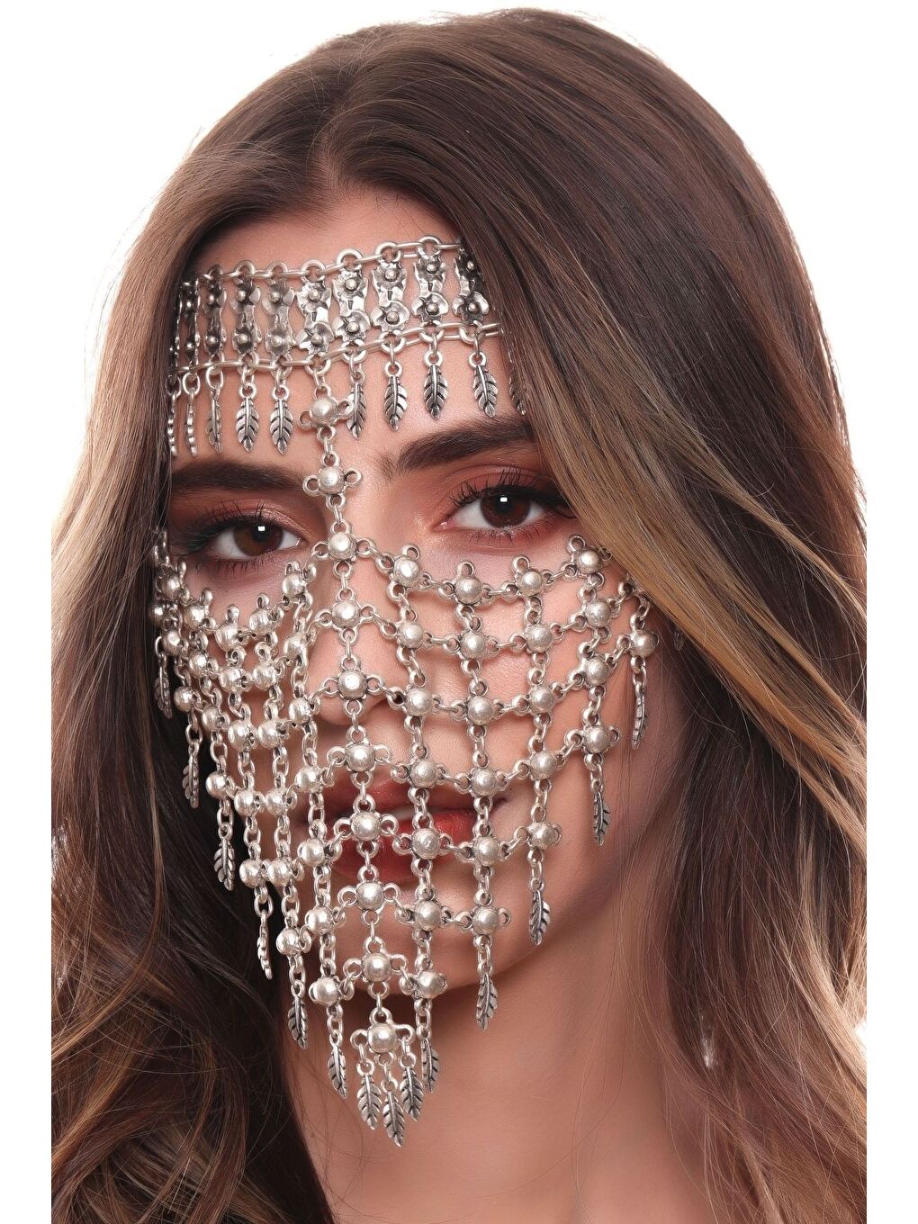 Gri Kadın Antik Gümüş Kaplama Ayarlanabilir El Yapımı Peçe