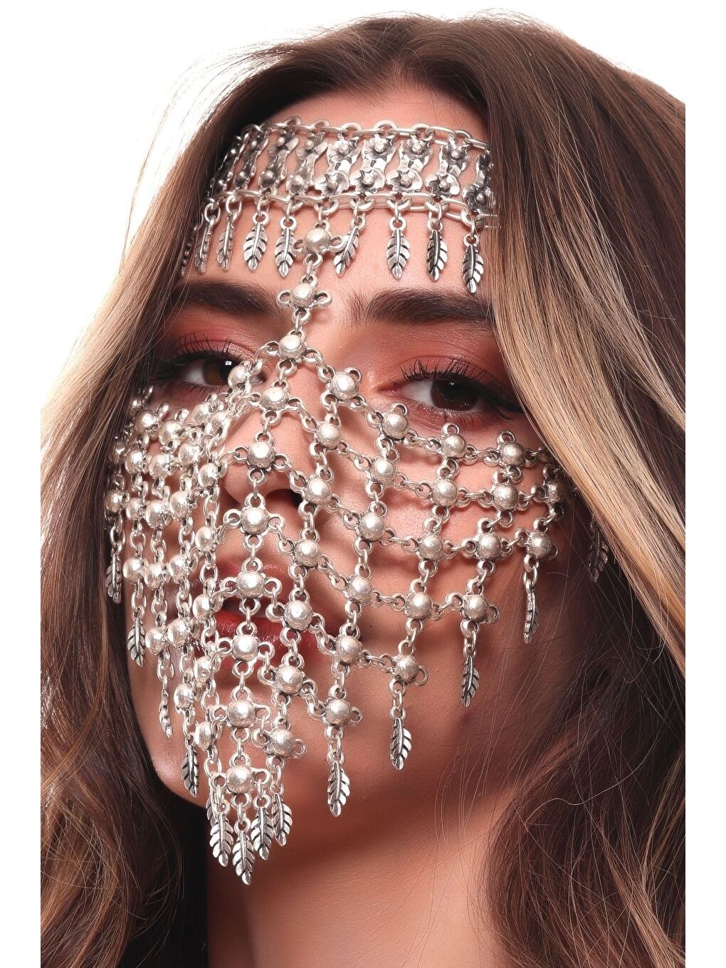 Gri Kadın Antik Gümüş Kaplama Ayarlanabilir El Yapımı Peçe-1