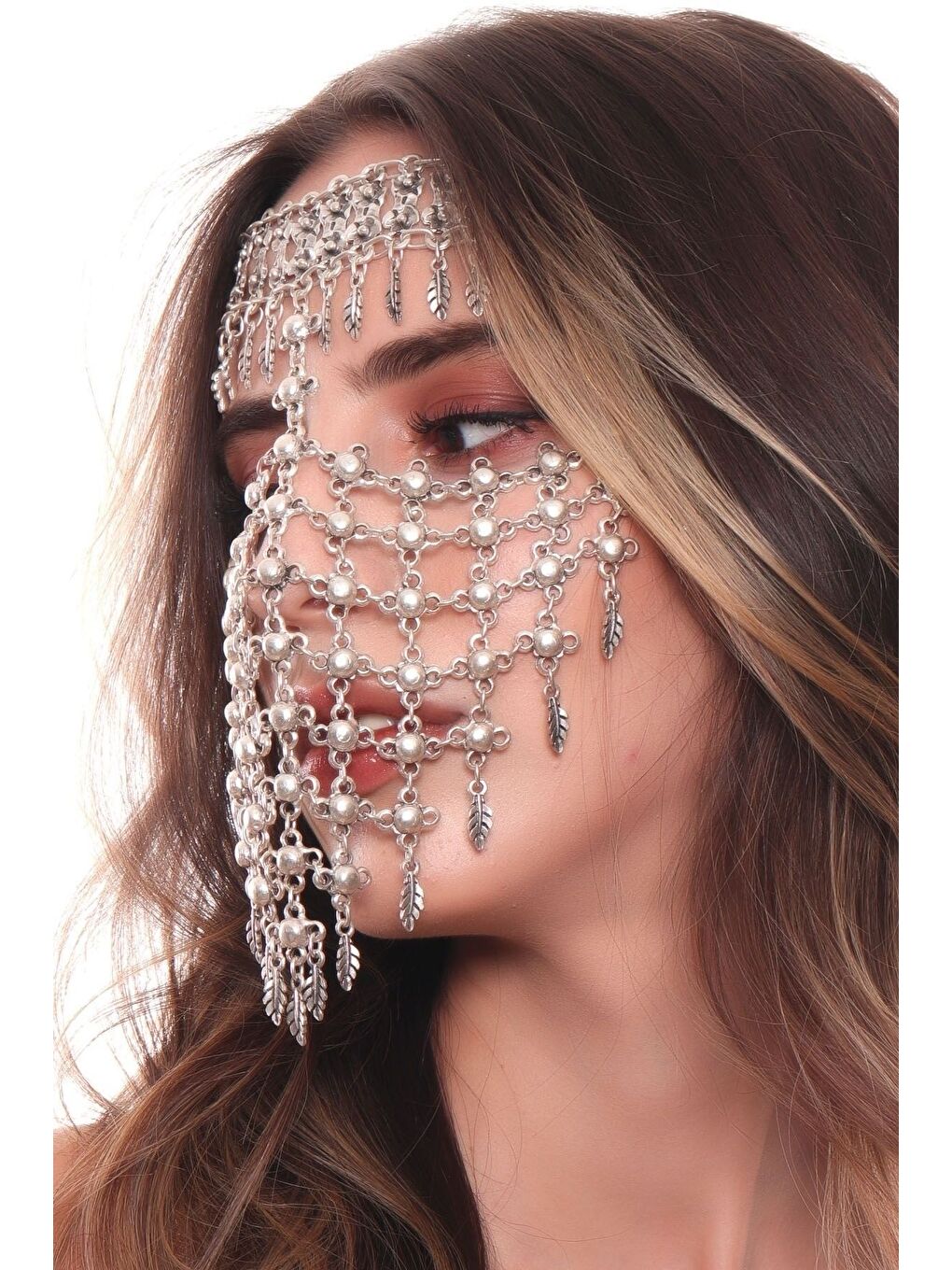 Gri Kadın Antik Gümüş Kaplama Ayarlanabilir El Yapımı Peçe-2