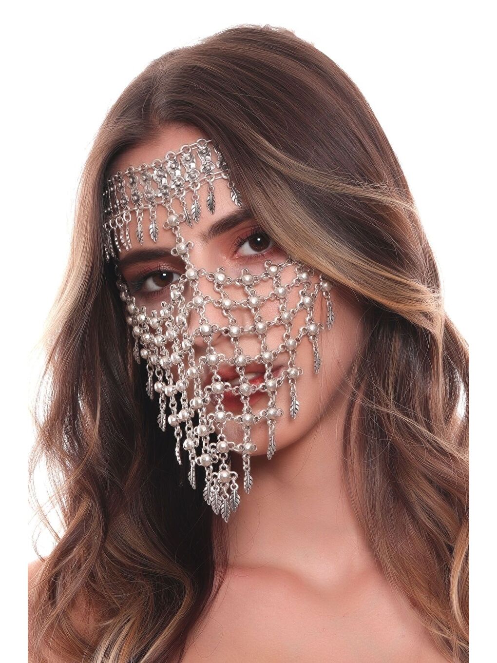 Gri Kadın Antik Gümüş Kaplama Ayarlanabilir El Yapımı Peçe-3